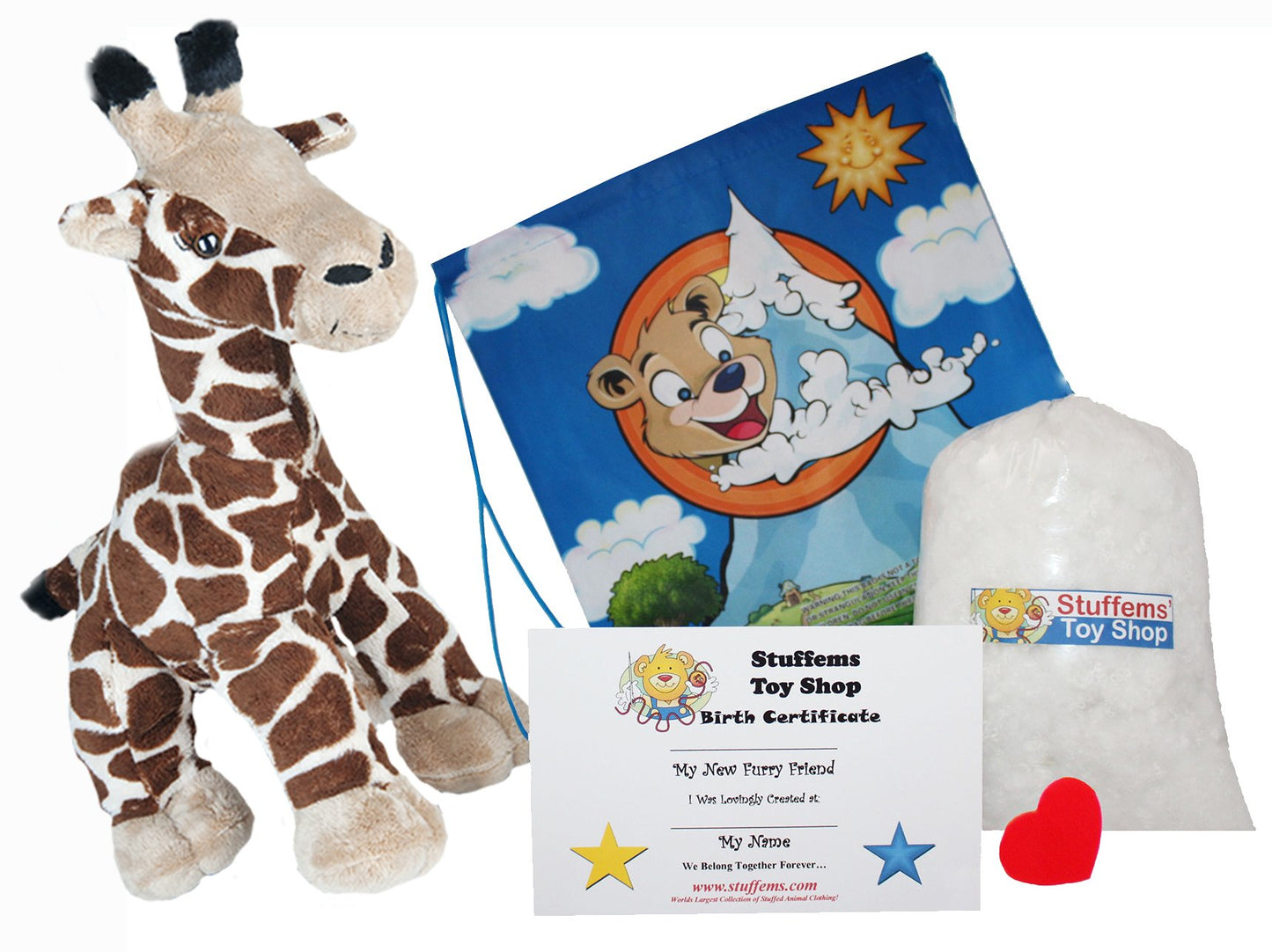 Stuffems Toy Shop Make Your Own Stuffed Animal Jerry Giraffe 16"- No Sew - Kit with Cute Backpack!