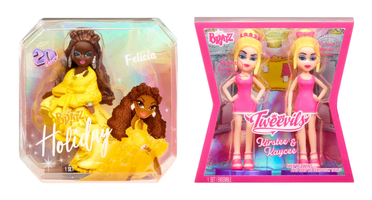 MGA's Miniverse Mini Bratz Limited Edition 2-Pack, Holiday Felicia and Tweevils Mini Figures in Display Packaging