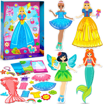 Magnetic Dress Up Dolls Girls Toys Princess Mermaid Fairy Ballerina Fridge Magnets Puzzles Toddlers 3-5 Pretend Play Car Road Trip Airplane Travel