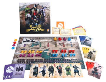 Moaideas Game Design Joraku Deluxe Strategy Board Game, 40 Wooden Samurai Meeples, Area Control and Trick-Taking Mechanics, for Strategy Game