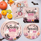 Yavxzvbw 144Pcs Spooky One Birthday Decorations Girl Pink Halloween Plates and Napkins Halloween 1st Birthday Party Decorations for Halloween Birthday