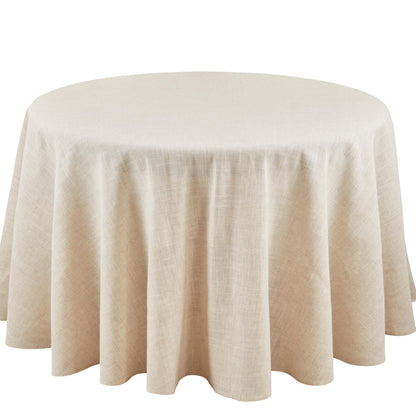 SARO LIFESTYLE Poly and Linen Blend Toscana Tablecloth with Hemstitch Border, Natural, 96"