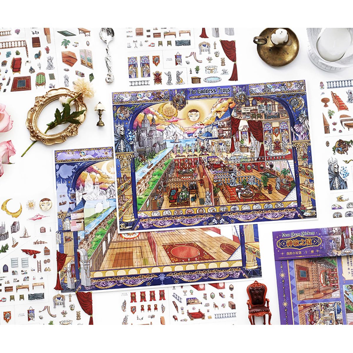 ZAYALI Large 3D Sticker Scene Book for Adults & Teens, DIY Isometric House Scenes, Large Build-Your-Own Room Sticker Set, Relaxing Sticker Therapy Art