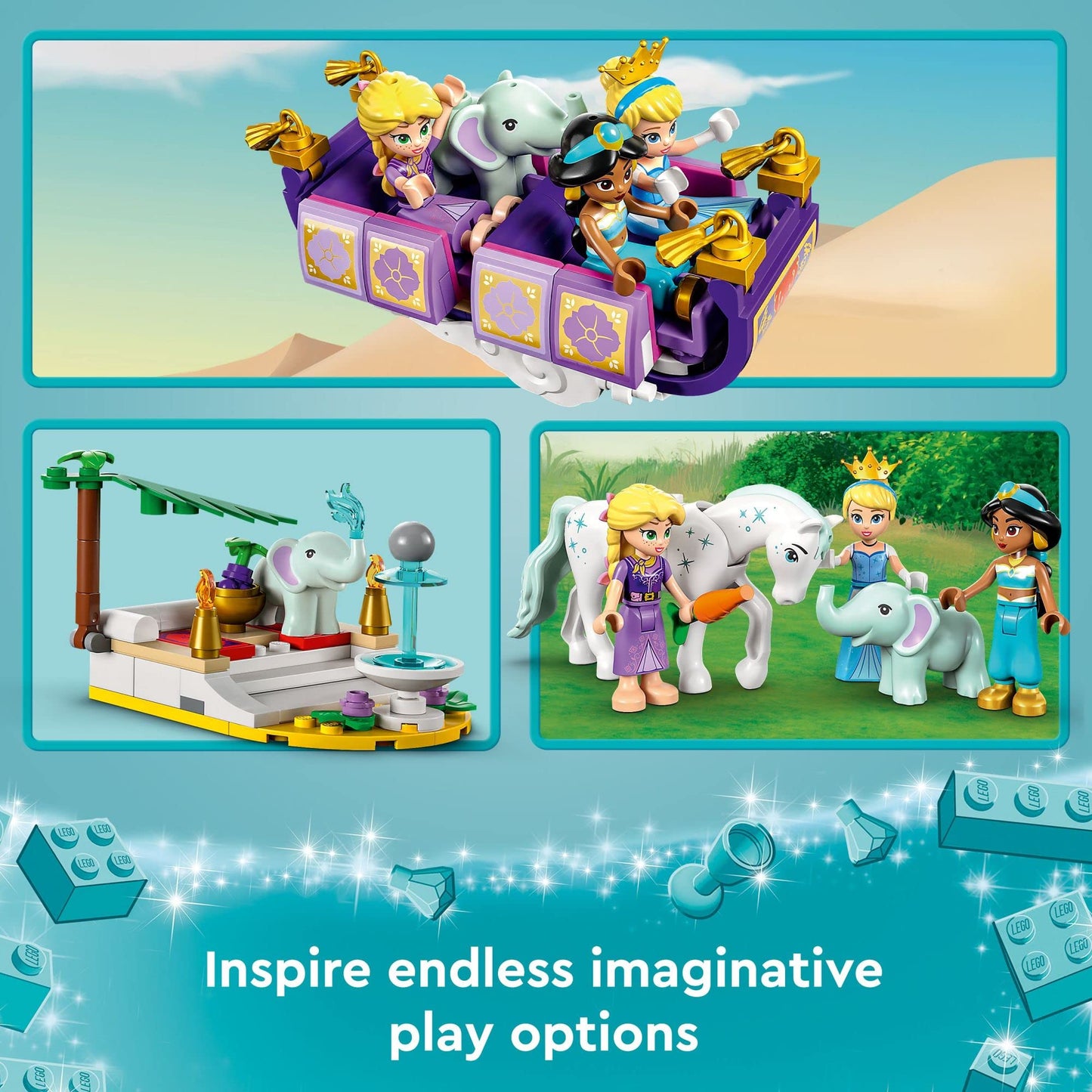 LEGO Disney Princess Enchanted Journey Building Set - 3in1 Playset with Cinderella, Jasmine, Rapunzel Mini Dolls, Toy Horse & Carriage, Hot Air
