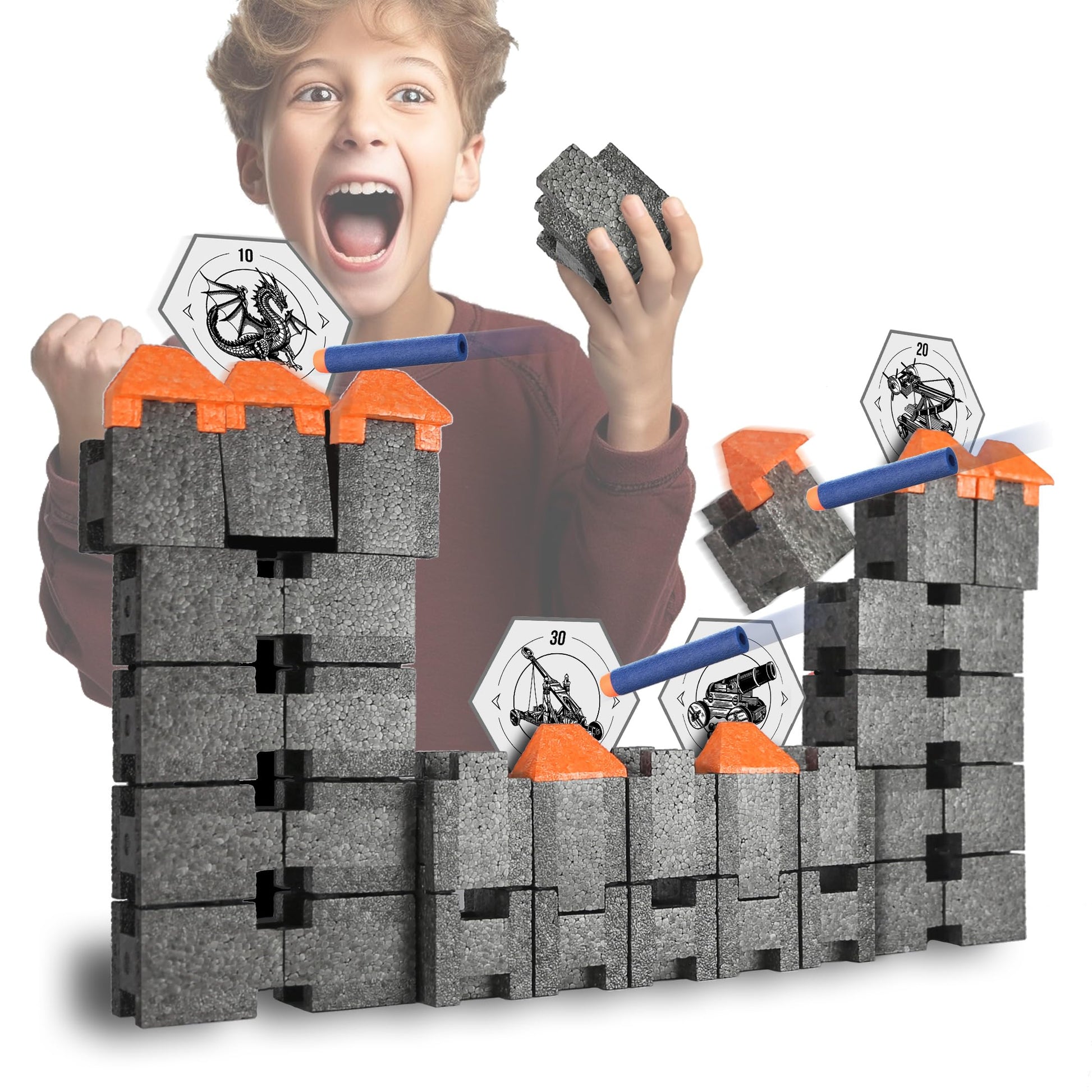 Blaster Blocks: Castle Pack - Buildable & Destroyable Targets for Nerf Guns - for Kids Aged 6+ - Extreme Target Game & Challenge - Fun Shooting