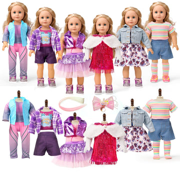 18-Inch American Doll Clothes Accessories - 19Pcs Fashion 18 Inch Doll Outfit Set for Girls Gifts, Includes 3 Dresses, Lounge Suit, Workout & Yoga