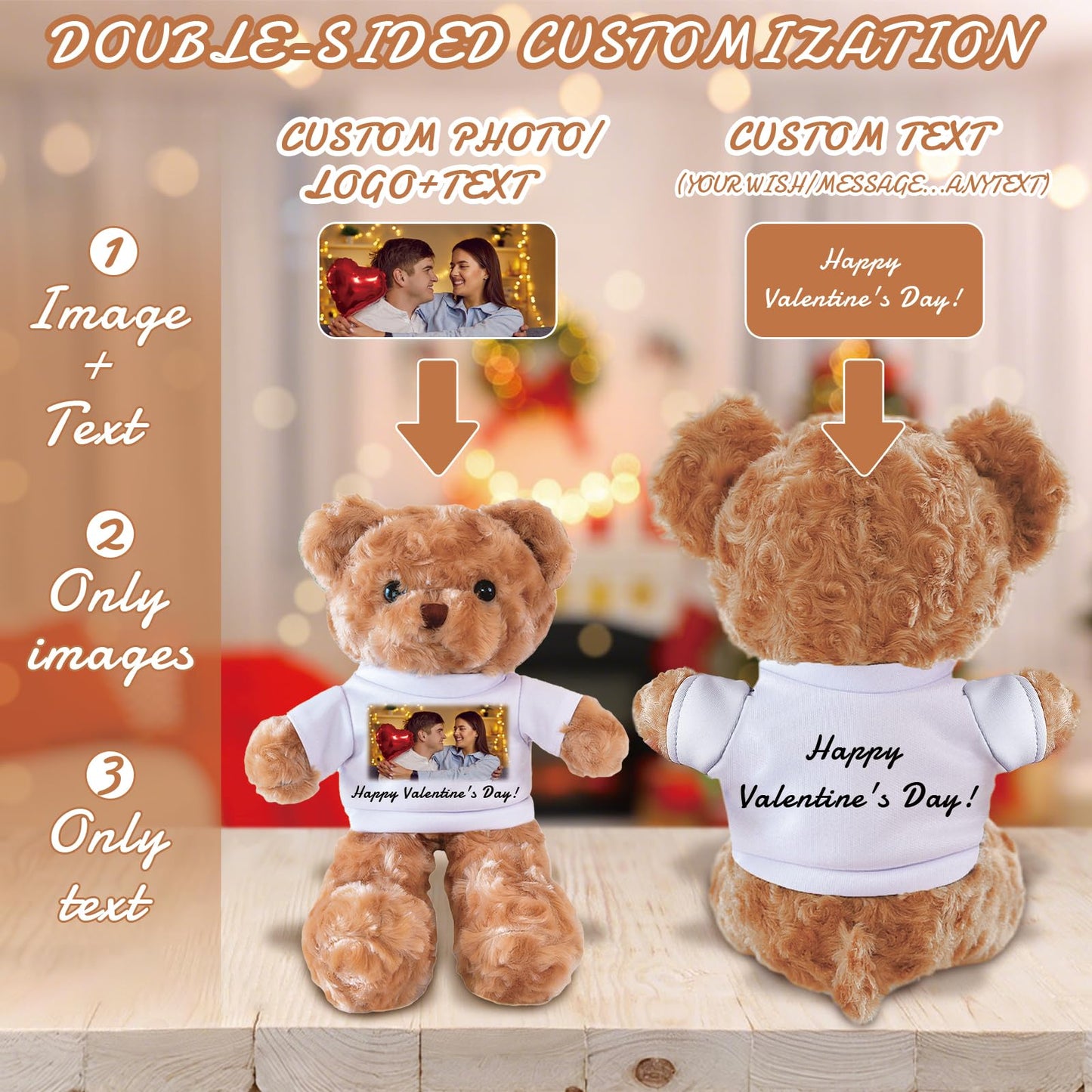 Yibairui Personalized Teddy Bear with T-Shirt, Custom Plush Stuffed Animal with Photo & Text, Gift for Girlfriend, Boyfriend, Valentine's Day