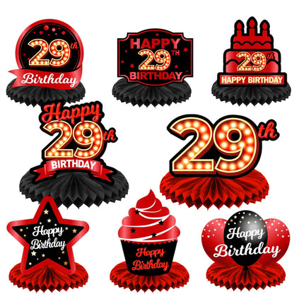 Happy 29th Birthday Red and Black Table Honeycomb Centerpieces Balloons Theme Decor Table Decorations Table Toppers for Girls Women Princess 29 Years