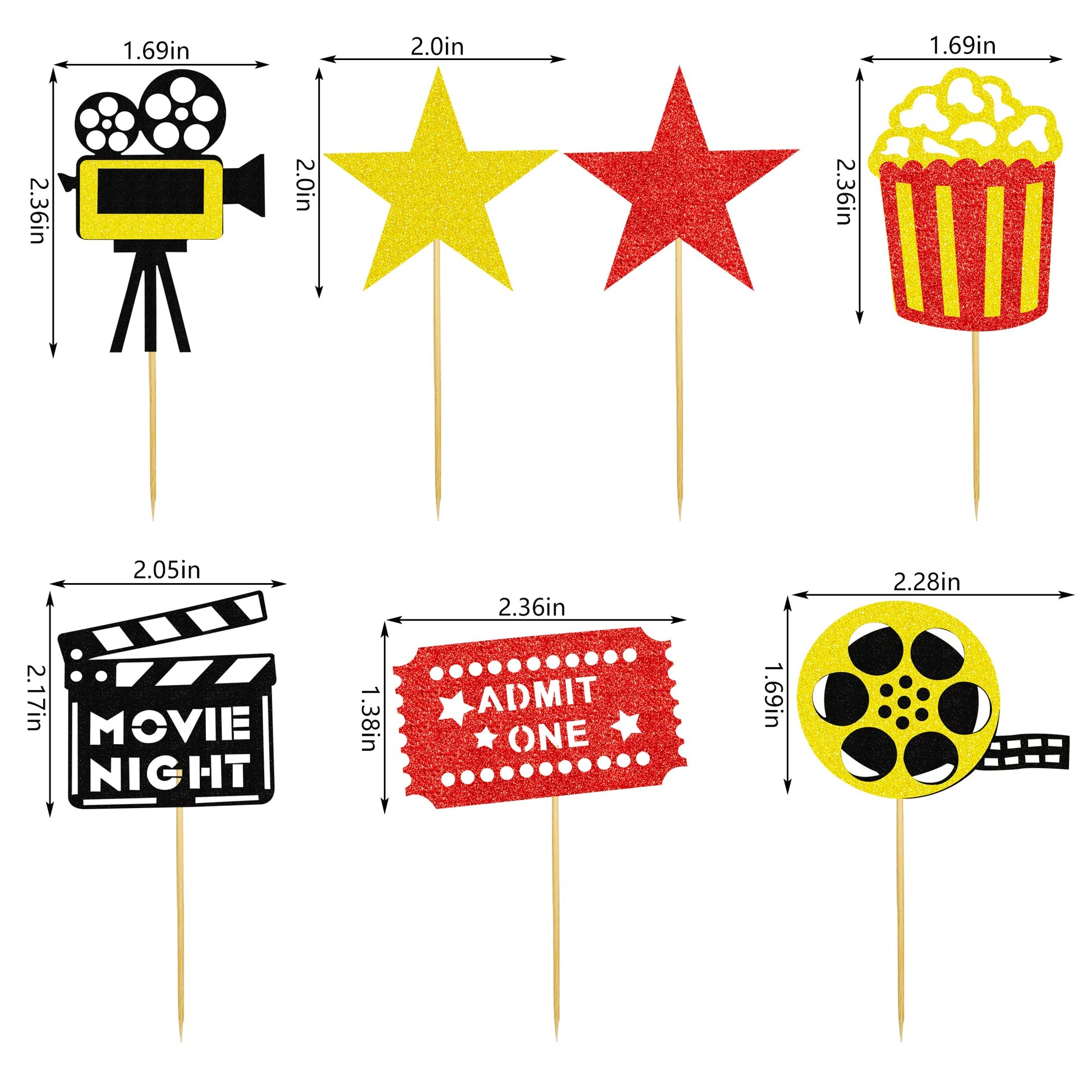 12 PCS Cake Topper Glitter Cupcake Toppers Picks Movie Night Birthday Party Decoration for Movie Theme Birthday Party Baby Shower Supplies