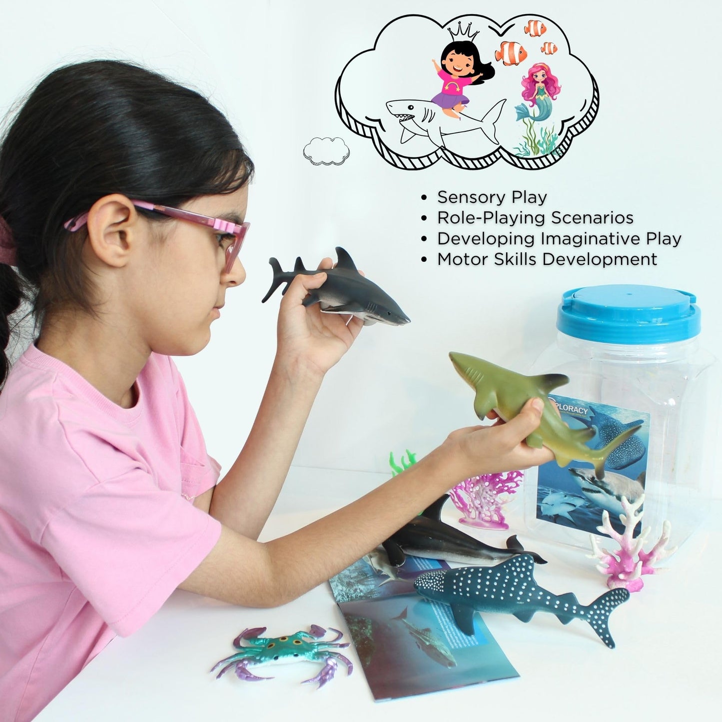 EXPLORACY 20pcs Sea Animals Toys for Kids Realistic Ocean Animal Toy Sealife Figurine Whale Shark Toys Bath Sensory Bin Play Birthday & Party Favors