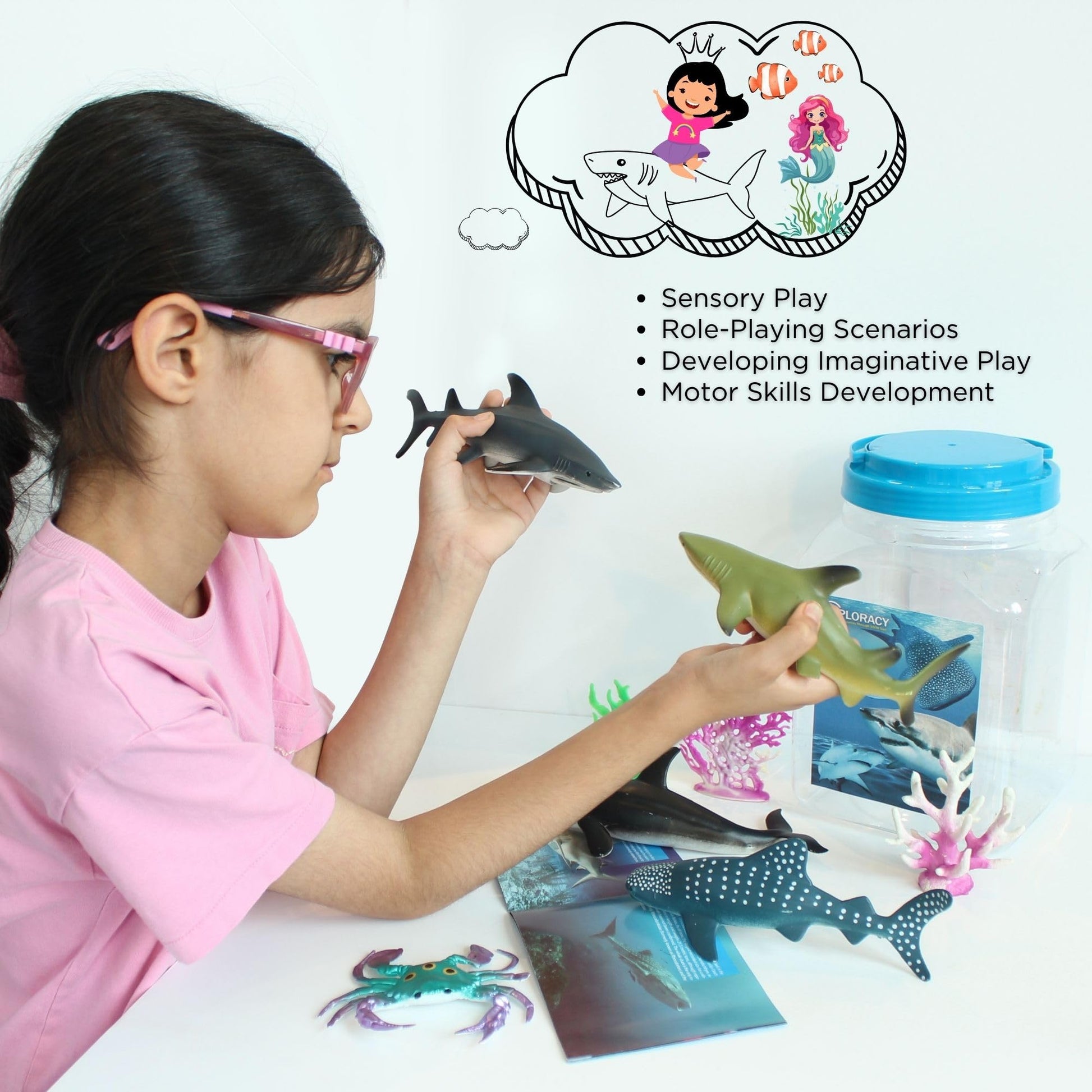 EXPLORACY 20pcs Sea Animals Toys for Kids Realistic Ocean Animal Toy Sealife Figurine Whale Shark Toys Bath Sensory Bin Play Birthday & Party Favors