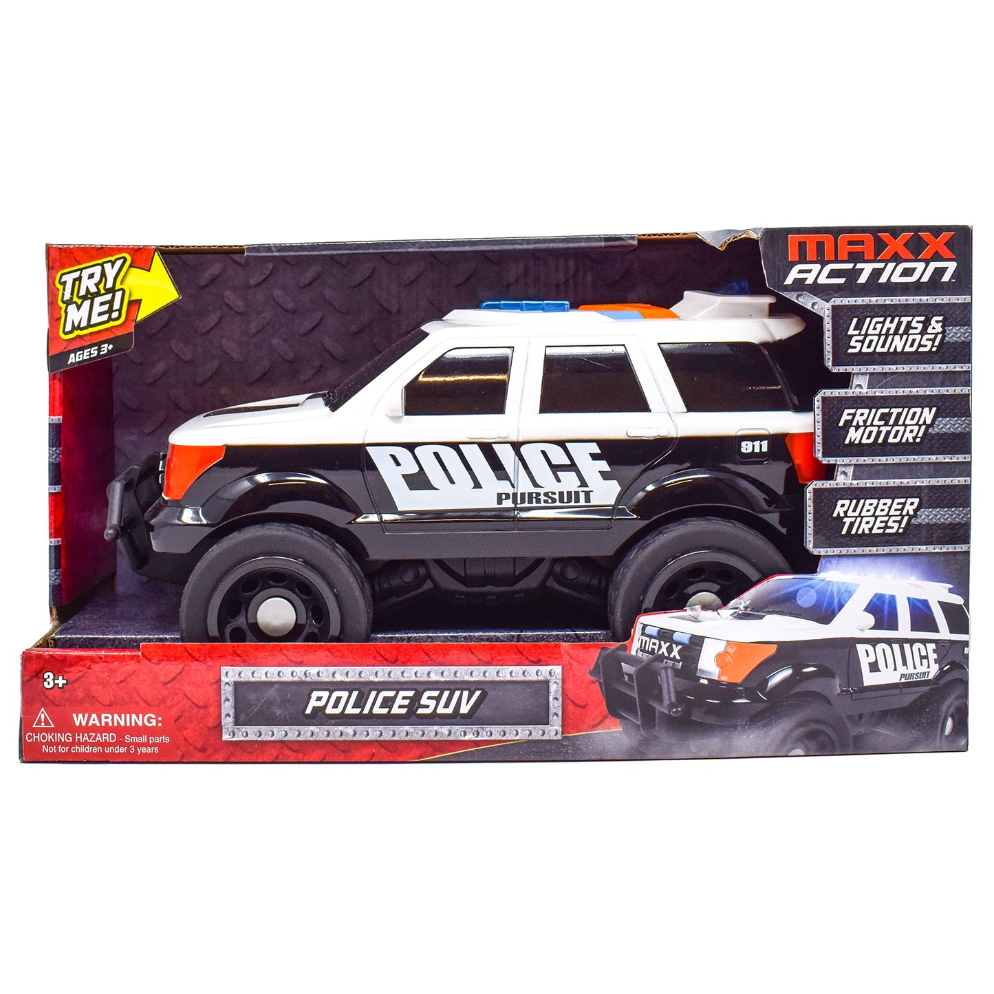 Sunny Days Entertainment Maxx Action 12’’ Large Police Car Toy - Siren Sounds and Bright Lights | Motorized Drive and Soft Grip Tires | Rescue SUV