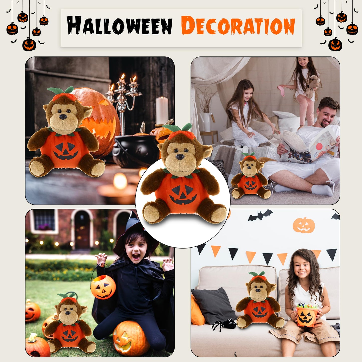 Made By Aliens Plush Halloween Teddy Bear with Pumpkin - Soft Toy, Home Decor - Gifts for Kids & Toddler Baby - 9 Inches (Halloween Monkey)