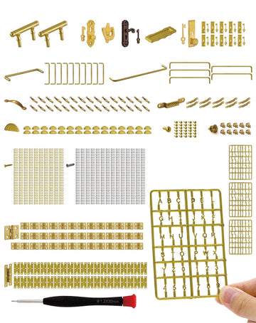 iland 1/12 Scale Dollhouse Accessories, 700+ PCS Miniature Hardware Kit: 20 Kinds Mini Knobs, Hinges, Handles & Locks w/Screws, Miniature Building