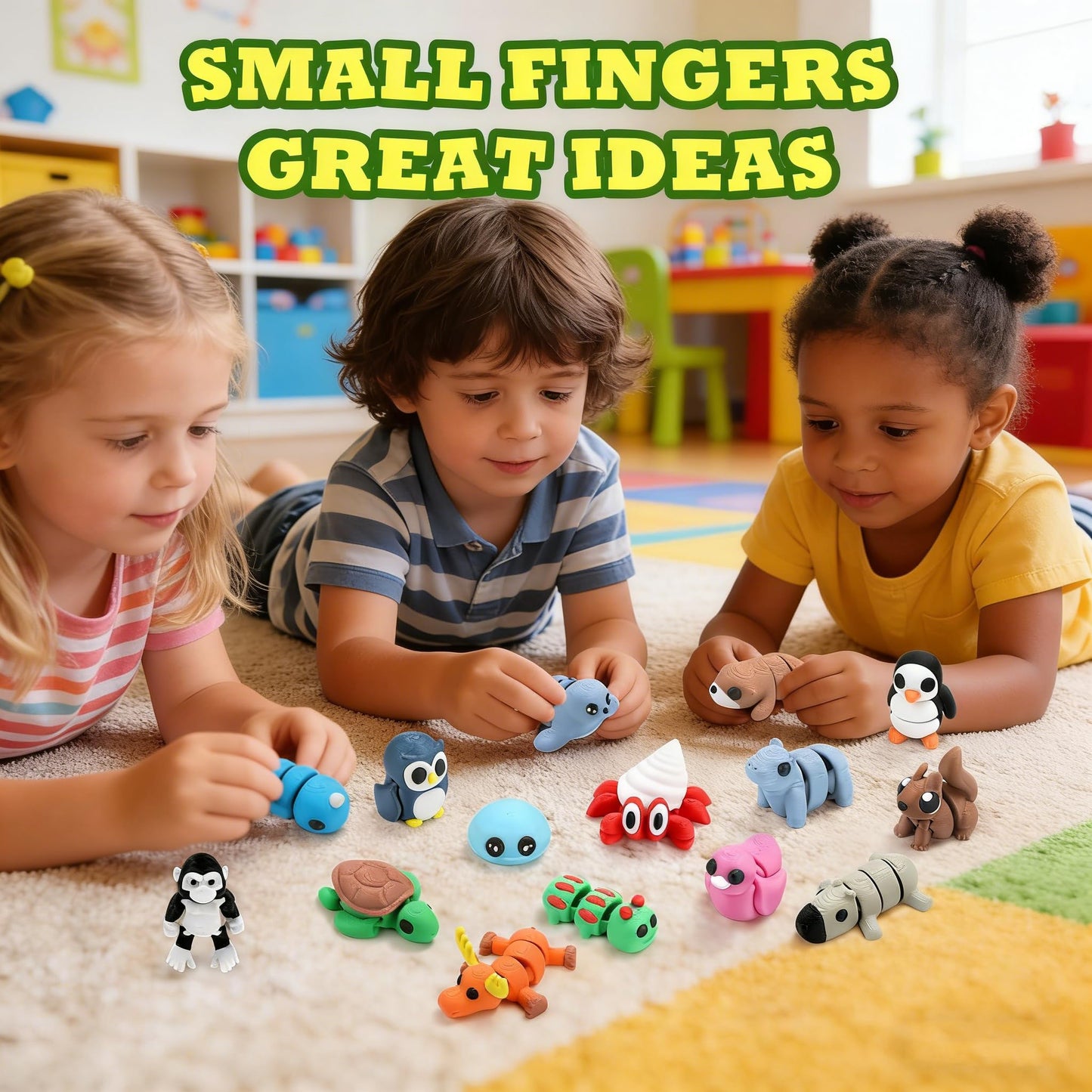 CNSTAR 50PCS Mini 3D Printed Animal Figurines Bulk, Articulated Flexible Fidget Toy Mystery Set, Random Small Animal Figures for Kids Classroom