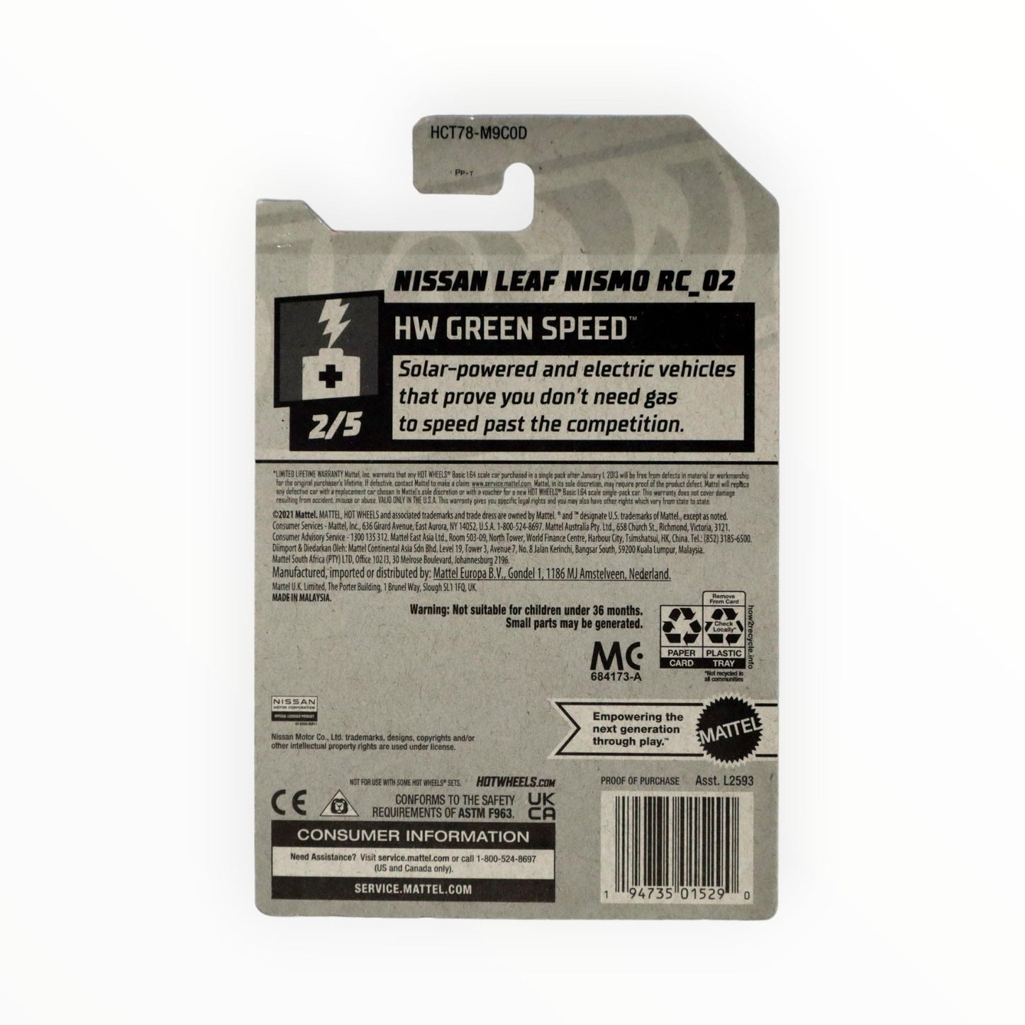 Hot Wheels Nissan Leaf RC_02, Green Speed 2/5, red