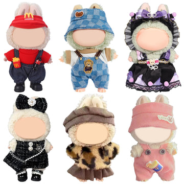 6 Pack Doll Clothes for LABUBU 17cm Doll, Exquisite Luxury Designer Outfits with Hats & Accessories, Cute Doll Clothing Set Suitable for Dress up
