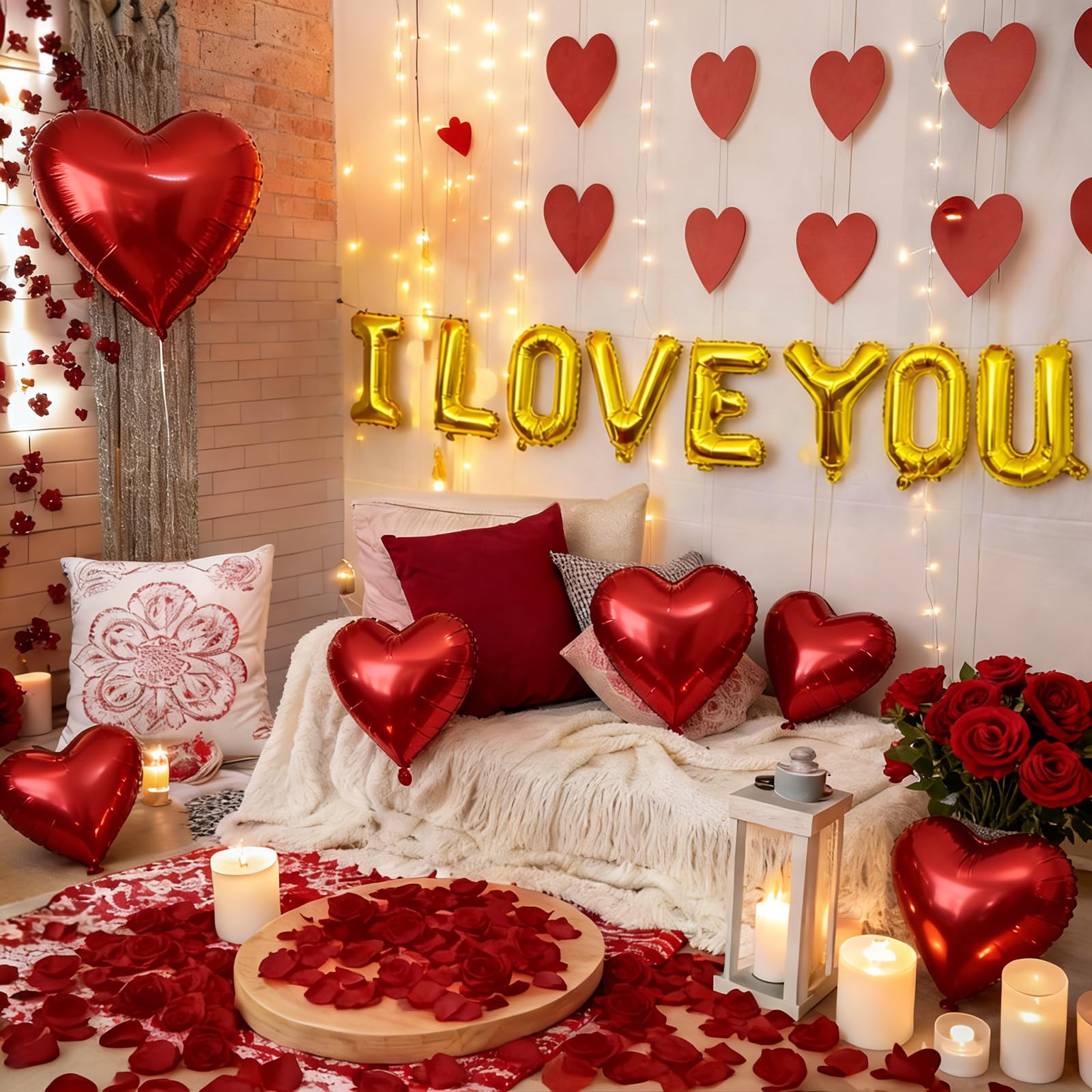 I Love You Balloons and Heart Balloon with 500 Pieces Rose Petals, Foil Mylar Love Balloons for Him/Her Wedding Anniversary Engagement Valentine Day