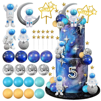 Space Cake Toppers Outer Space Cake Decorations with Balls Stars Astronauts Figurines Planets for Outer Space Theme Birthday
