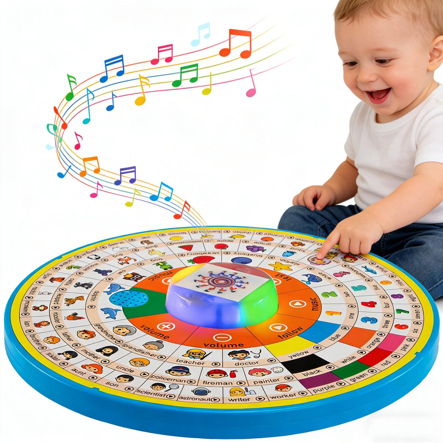 Spin Interactive Talking Toy for Toddlers 1 2 3 4 Year Olds,Montessori Electronic Learning Words Toy, Sing Music Sounds Glows,Speech Therapy