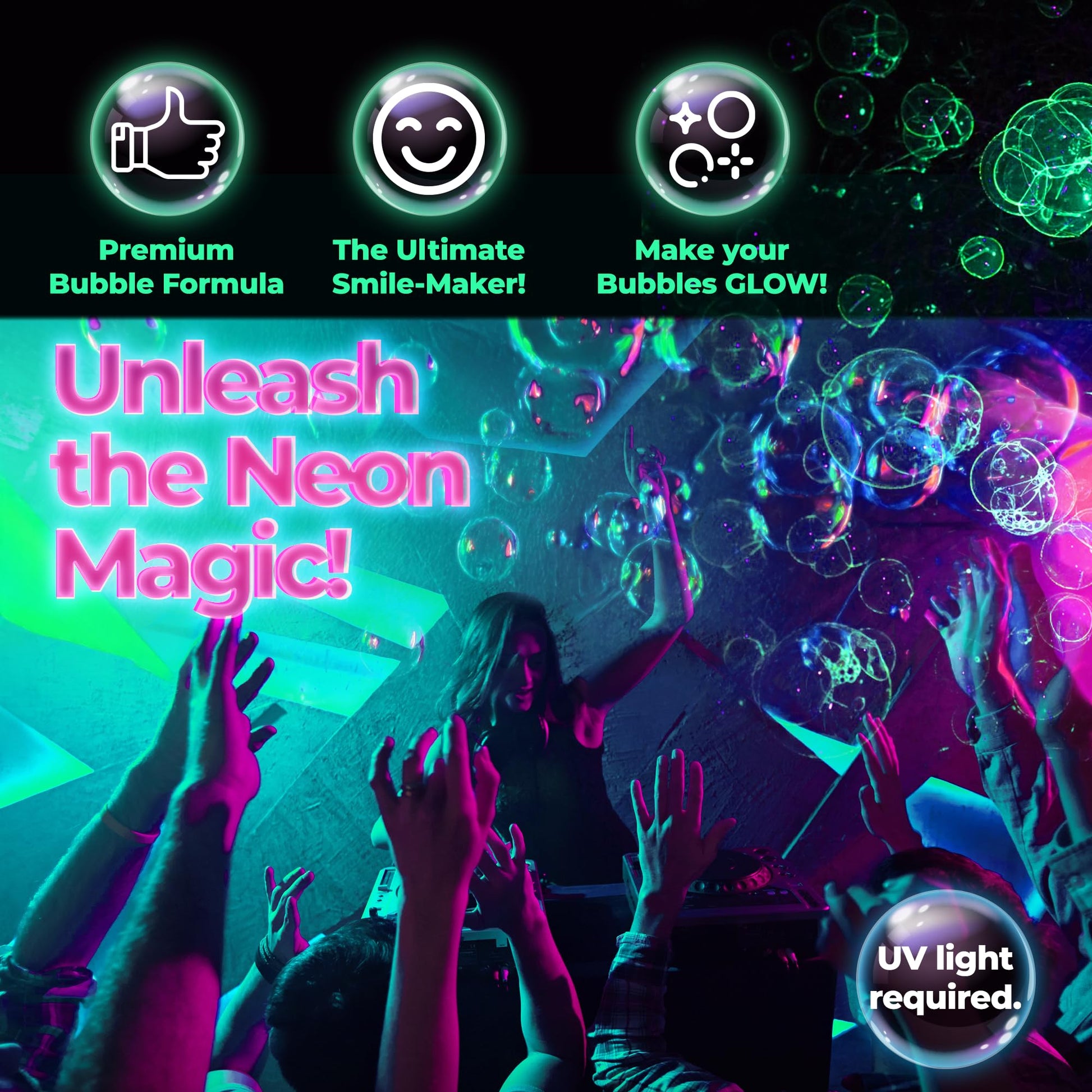 FoamDaddy UV Glow Bubble Solution - Professional Strength Ultra-Concentrated Formula - Make Your Bubbles Glow Under Black Lights - Designed for Any