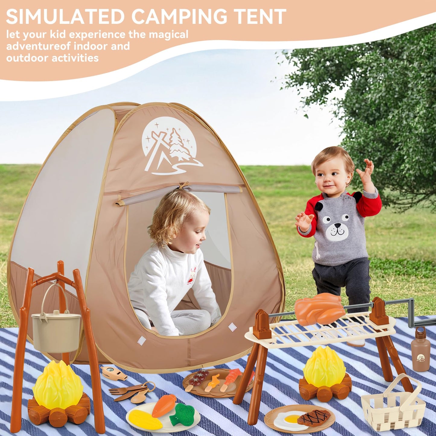 DCMAMA Kids Camping Set with Pop Up Tent - Lightweight Waterproof Kids Camping Toys Kit for Baby Boys Girls Toddlers Children Christmas Birthday Gifts