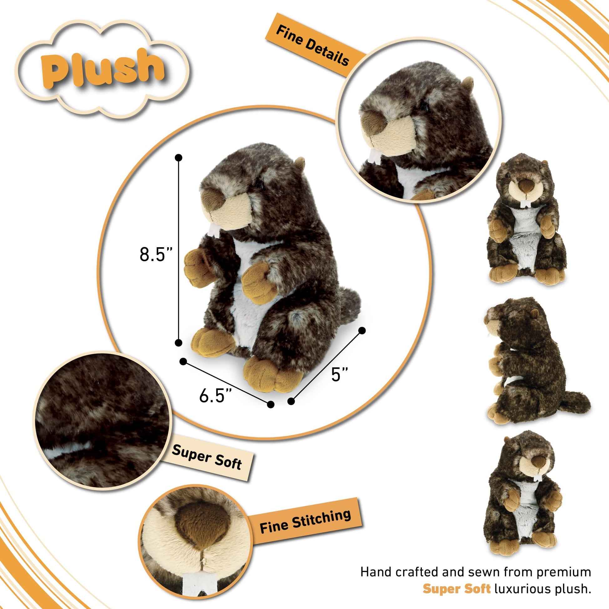DolliBu Wild Marmot Plush Animal - Super Soft Stuffed Animal Marmot, Adorable and Cute Animal Playtime Plush Toy, Wild Life Stuffed Animals for Kids