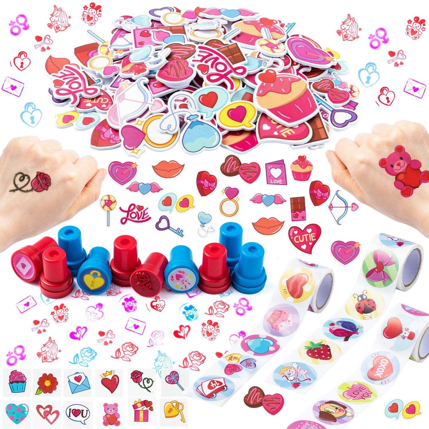 JOYIN 1000+ PCS Valentines Day Party Favor Supplies Craft Set (Temporary Tattoos, Foam Stickers, Stampers & Stickers) for Valentine Party Favor