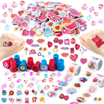 JOYIN 1000+ PCS Valentines Day Party Favor Supplies Craft Set (Temporary Tattoos, Foam Stickers, Stampers & Stickers) for Valentine Party Favor