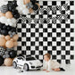 4 Pack Black White Checkered Party Decoration Set, 2 Pack 3.3ft x 6.6 ft Black White Checkerboard Foil Fringe Tinsel Streamer Curtain Backdrop + 2