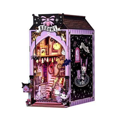 Hands Craft Kuromi Spooky House DIY Book Nook Kit - Official Sanrio Miniature Shelf Insert with Touch LED - 283-Piece 3D Puzzle for Adults & Teens