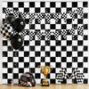 4 Pack Black White Checkered Party Decoration Set, 2 Pack 3.3ft x 6.6 ft Black White Checkerboard Foil Fringe Tinsel Streamer Curtain Backdrop + 2