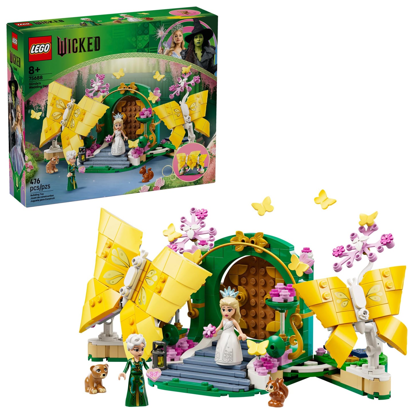 LEGO Wicked Glinda's Wedding Day Building Toy - Pretend Playset with 2 Minidolls, 2 Animal Toy Figures, & 2 Poseable Butterflies - Building Blocks