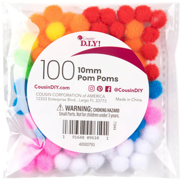 Cousin DIY Multicolor 10mm Poms, 100 Pack