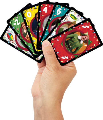 Mattel Games UNO Fandom Elf Card Game for Kids, Adults & Families, Deck Includes Collectible Foil with Images from the Movie