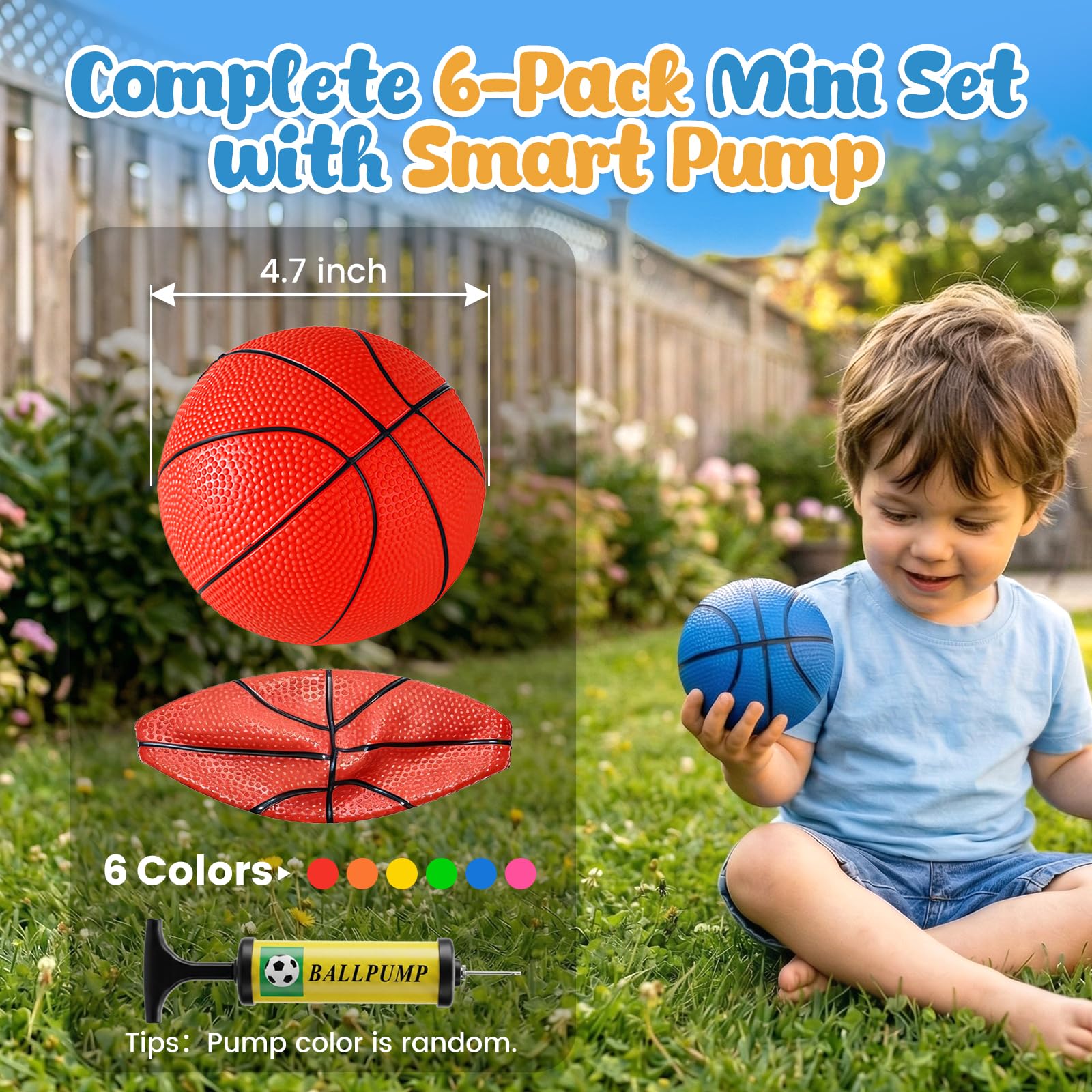 Shindel 6 PCS Mini Basketballs with Pump, 4.7 Inch, Multicolor