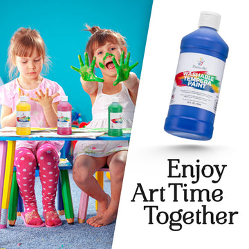 Positive Art Washable Paint for Kids - (8 Colors, 16 oz Each) Made in USA, Non-Toxic Tempera Paint Set - Bulk Classroom Paints for Students, Finger