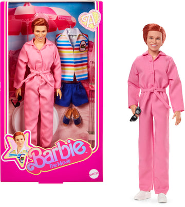 Barbie The Movie Allan Collectible Doll, Michael Cera as Allan with 2 Removable Movie Fashions, Pink Jumpsuit Outfit & Blue Striped Beach Set with