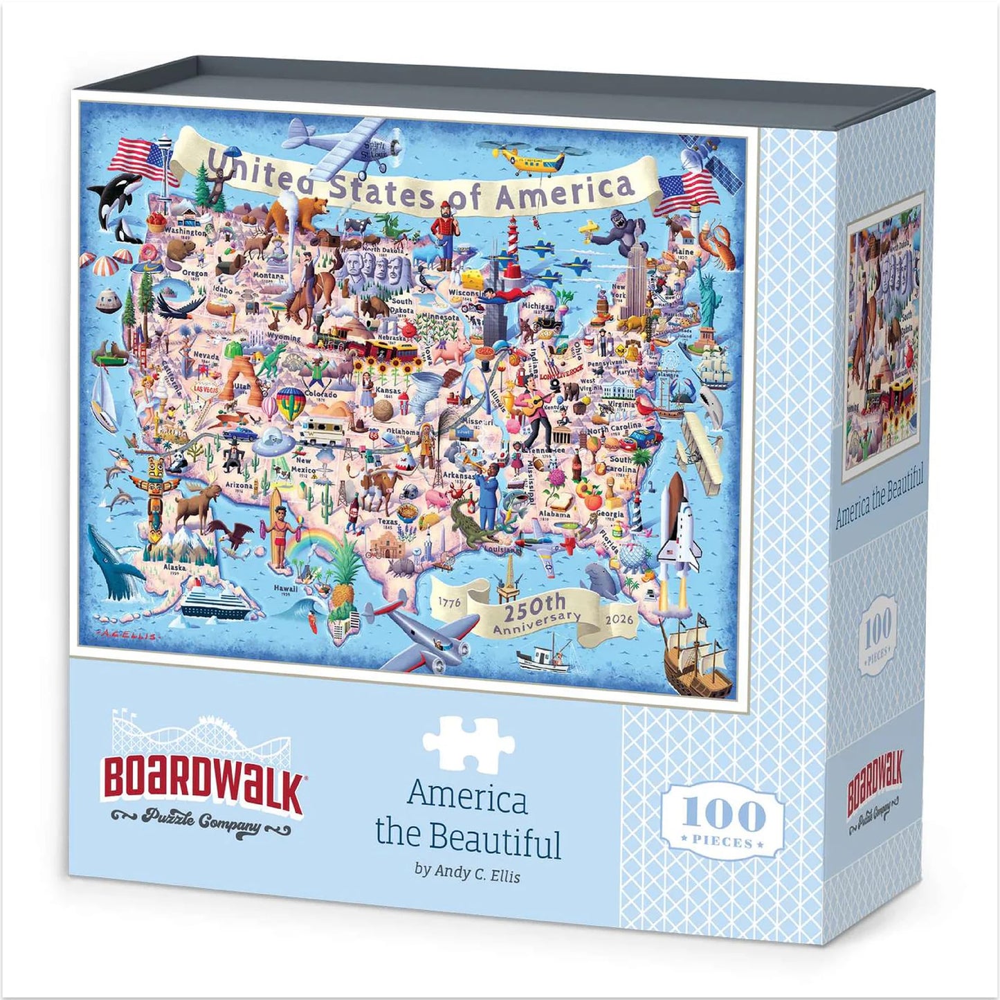 Boardwalk 100 Piece Jigsaw Puzzle 250th Anniversary 4th of July Patriotic Summer Premium Puzzles for Adults and Family 16"x20" - America the Beautiful