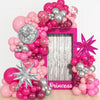 143Pcs Princess Pink and Silver Valentines Balloon Garland Arch Kit, Hot Pink Confetti 4D Star Disco Ball Crown Balloons for Girls Women Bridal Baby