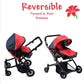 Double Doll Stroller for Twin Baby Dolls - Convertible Seat Toy Stroller for Toddlers 3 Years and up, Adjustable Handle with Storage Basket, Red