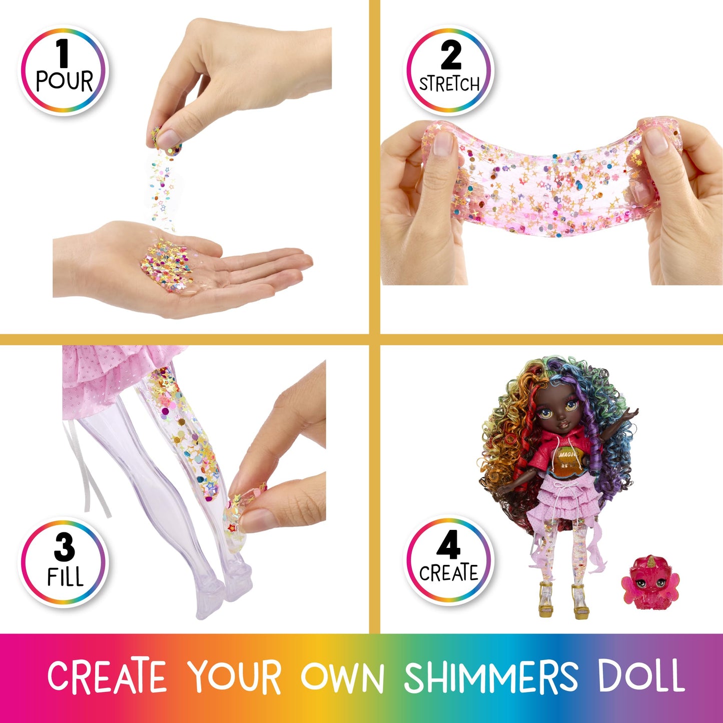 RAINBOW HIGH Rainbow Shimmers with Slime - Iris - 28cm Model Doll, with Slime Kit and Pet Chameleon, Suitable for Ages 4+