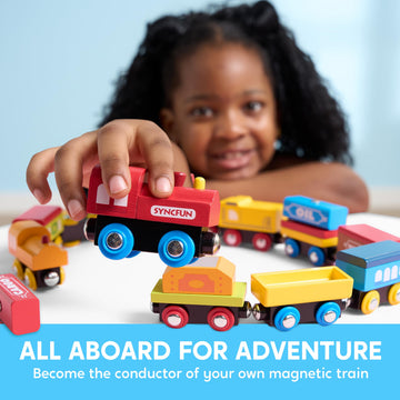 Montessori Wooden Train Toy Set for Kids, 12PCS Magnetic Train Cars with Storage Gift Box, STEM Educational Toy for Boys & Girls, Ages 3-8 Years