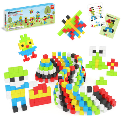 PicassoTiles 100pcs 0.5” Pixel Magnetic Puzzle Cube Mix & Match Cubes Sensory Toys STEAM Education Learning Building Block Magnets Children