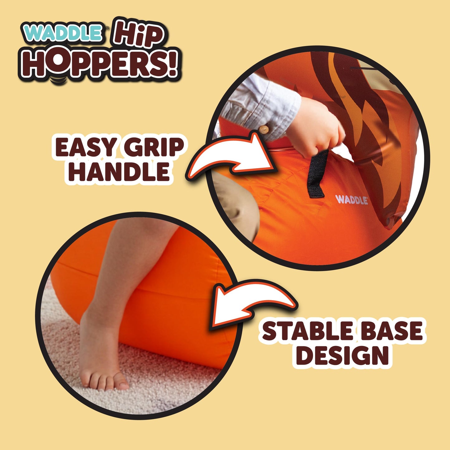 Waddle Hip Hoppers Large Bouncy Hopper Ride On Toys - Inflatable Hopping Animal Bouncer for Kids Girls & Boys, Easy Grip, Stable Base, Outdoor