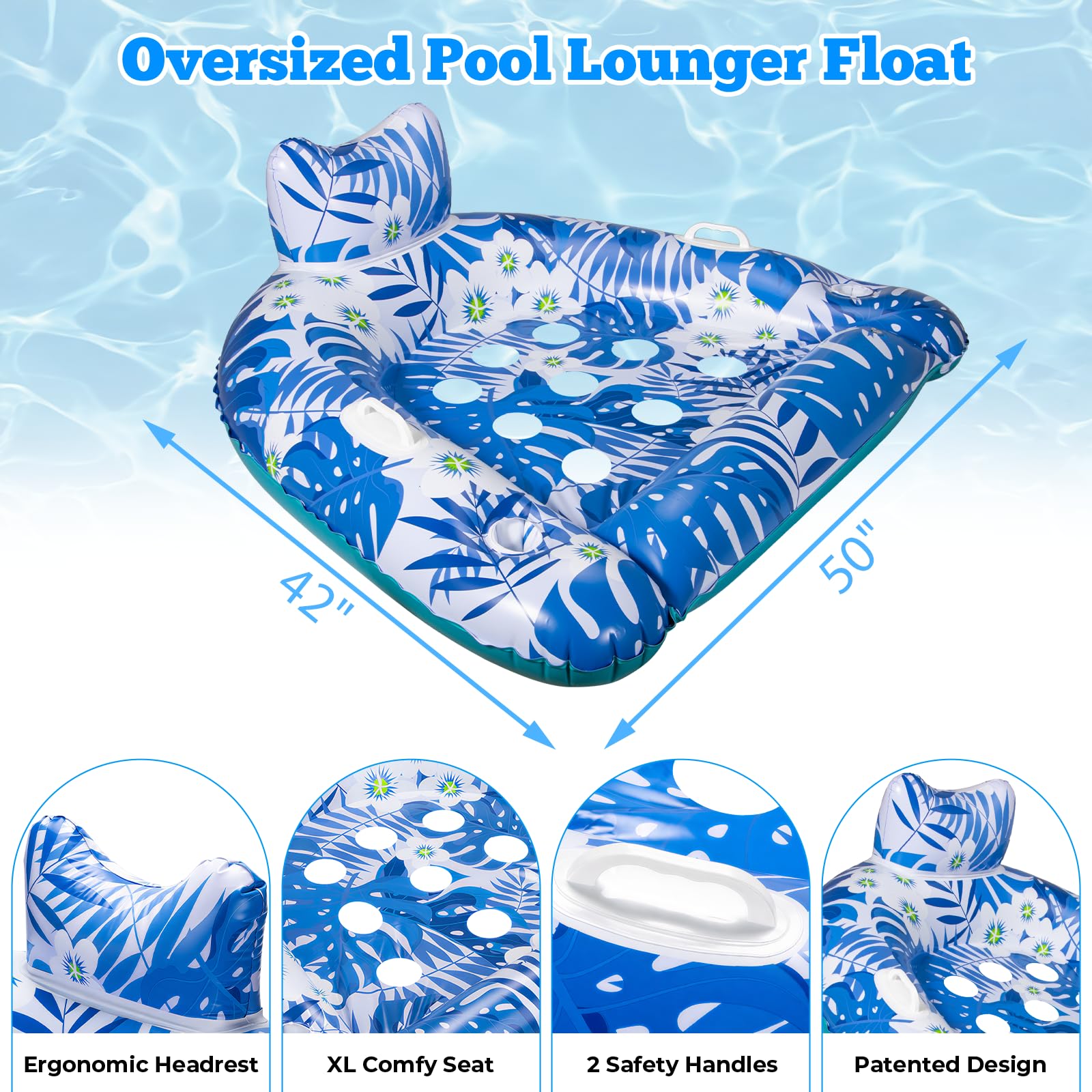Ornnut XL Pool Floats Adult, 4 Packs Valued Pool Float Chairs for Adults & Kids, Upgraded Pool Chairs with Cupholders & 2 Handles, Summer Pool Toys