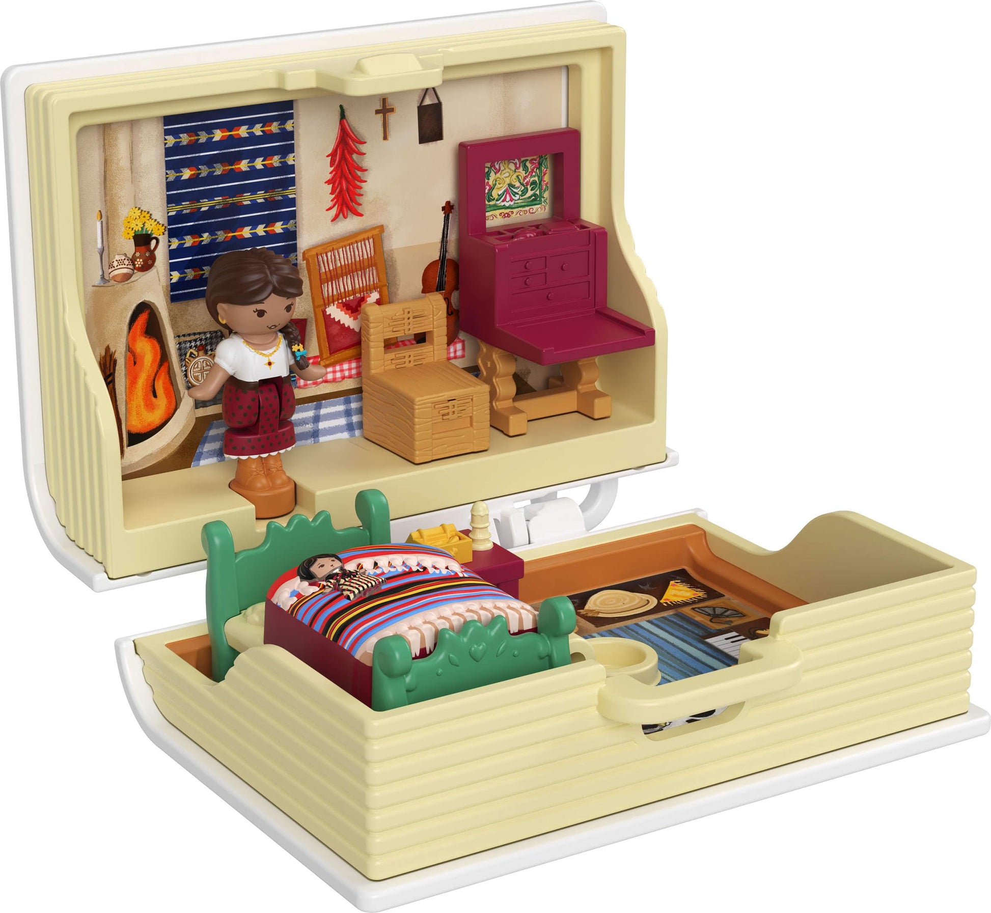 Polly Pocket x American Girl Dolls & Playset, Book Theme Collaboration Compact Bundle with Keychain, Samantha, Kirsten, and Josefina