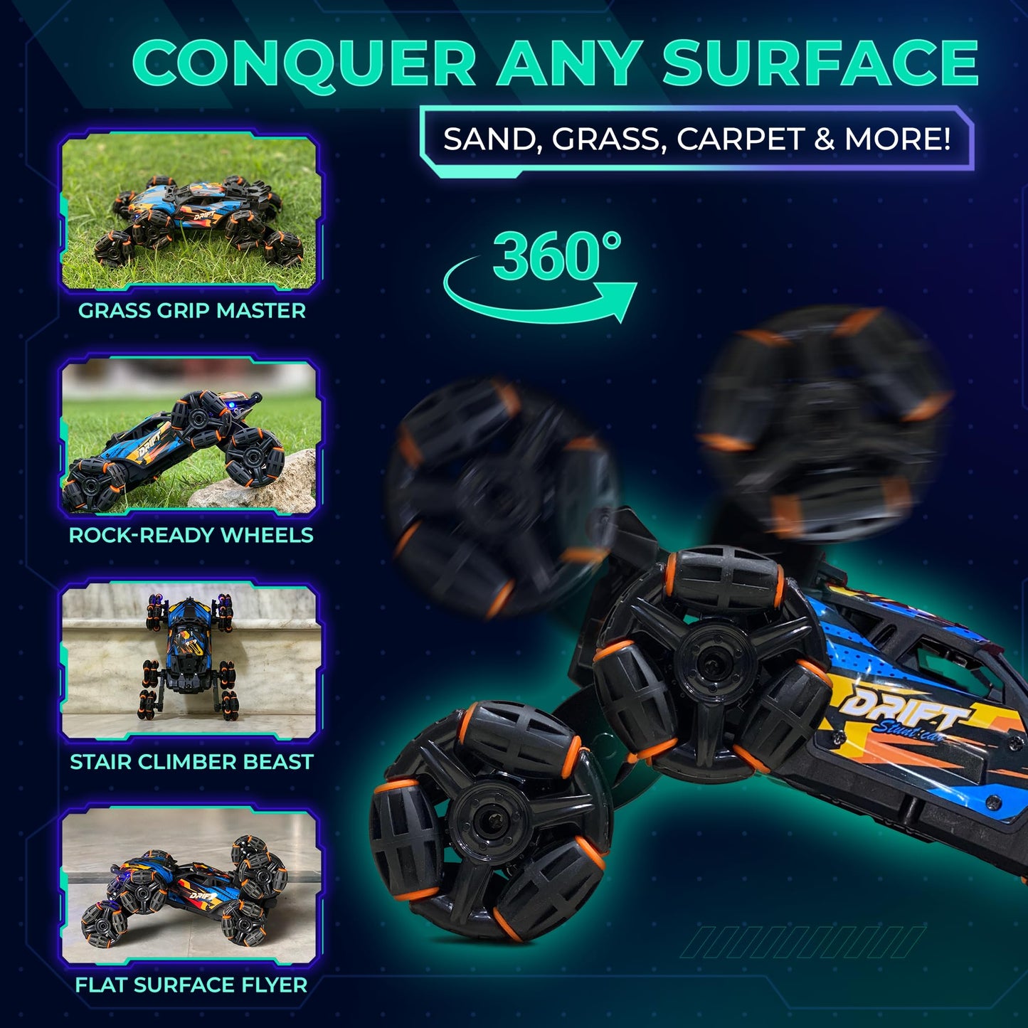 8 Wheels Hand Controlled RC Stunt Car, Gesture Sensing Car for Boys 6-12