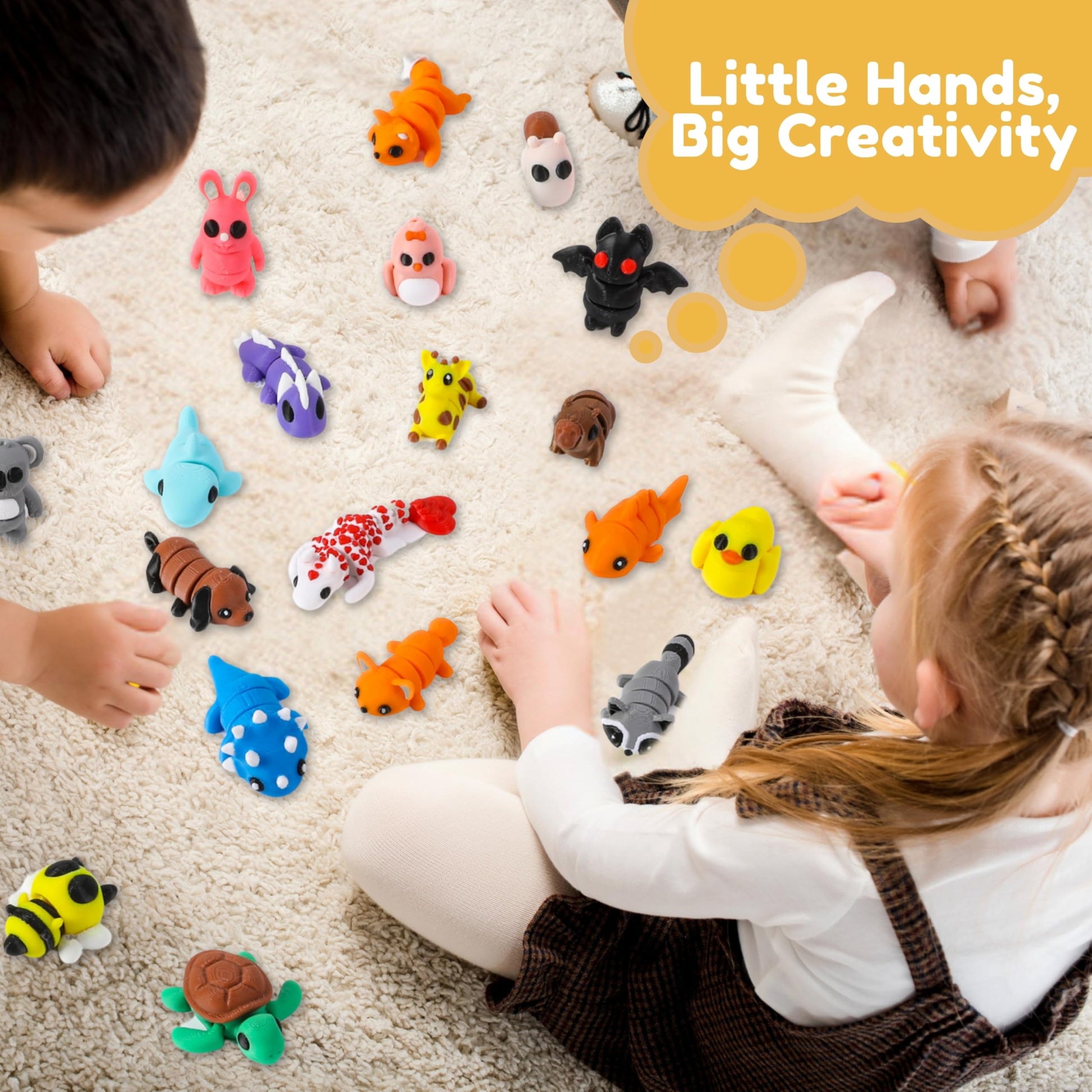 MONJITA 35 pcs Mini 3D Printed Animal Figurines, Flexible Articulated Fidget Toys, Cute Desk Decor, Party Favors, Goodie Bag Stuffers, Gifts for Kids