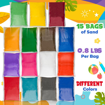 Toyssio Colored Sand for Sand Art [15 Colors: 12 lbs], Colored Sands Bulk, Delightful Sands Art Fun for Crafts, Parties, Children, Nice Colorful Fun